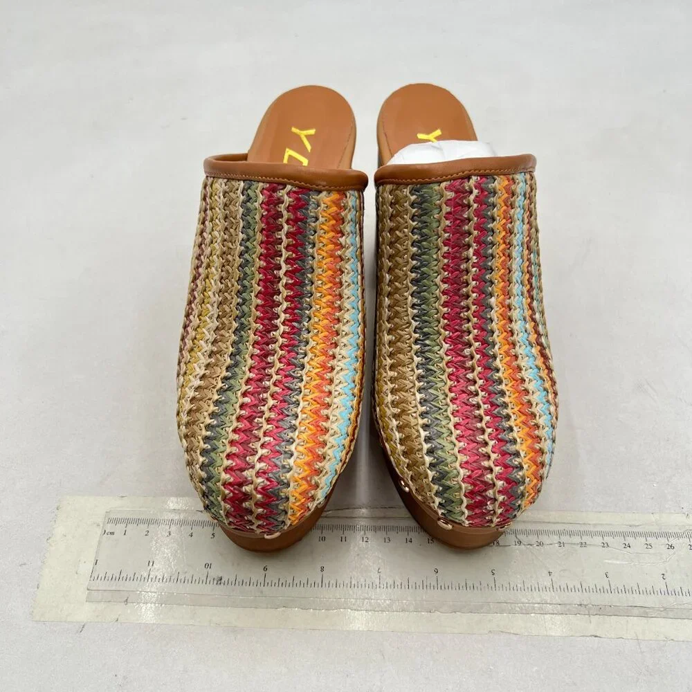 YDN Multi Platform Slip On Clogs Mules Cork High Heel Round Toe Rivet Sandals - Picture 3 of 8
